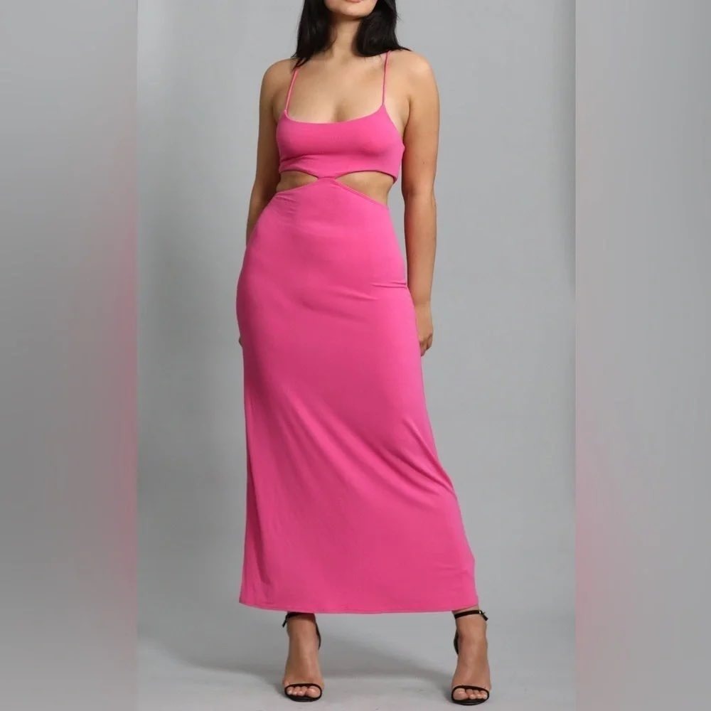 Free People Piper Hot Pink Cut Out Twist Back Maxi Dress Large